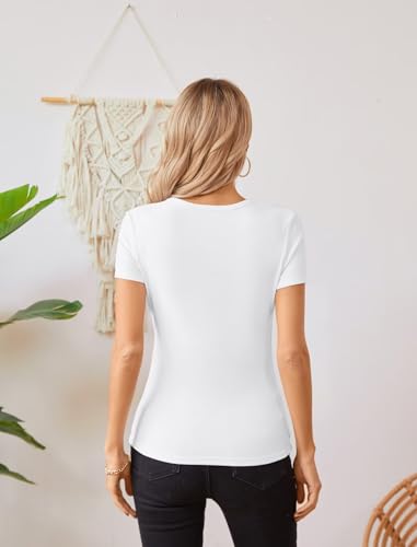 SANDERY Summer Women's Scoop Neck Short Sleeve Shirts Ribbed Slim Fitted Casual Basic Top Blouses3