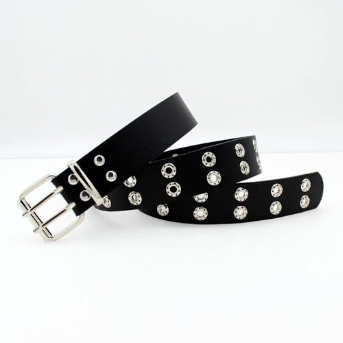 Women's Black Studded Leather Belt with Double Grommets Punk Gothic Scene Belt for Fashion2