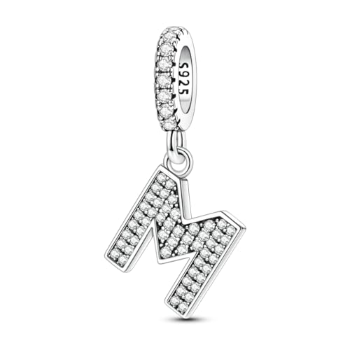 QIKAOLA S925 Charms iniziali in argento sterling per bracciali Pandora Charms alfabetici per bracciali e collane europee