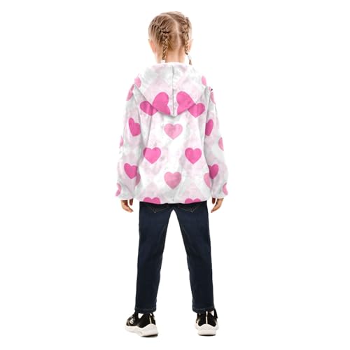 OTVEE Valentine Pink Heart Plaid Kids Hoodie Jacket Fall Spring Full Zip Warm Outwear Hooded Coat4