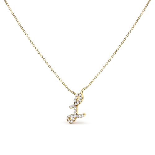 14K Yellow Gold Diamond Accent "L" Initial Script Style Pendant Necklace