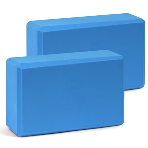 Image of Flintronic Yoga Blocks Set of 2, Sports Yoga Blocks, Gym Bricks, Non-Slip Lightweight Yoga Block, High-Density EVA Foam Yoga Block for Yoga Pilates Training and Home Exercise, Blue