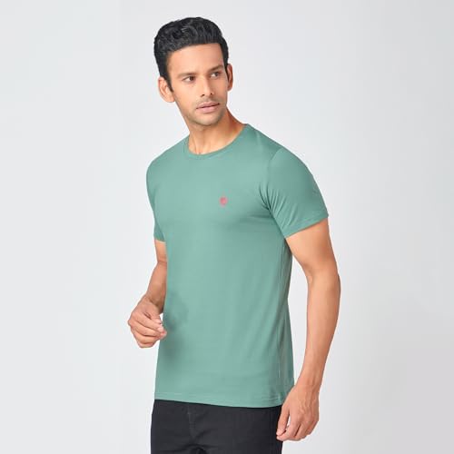 Image of MARKRICH Men's Athleisure 100% Cotton Rich Short for Casual Regular fit Plain Half Sleeve Solid Colors Crew Neck Summer Wear T Shirt