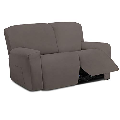 Easy-Going 6 Pieces Microfiber Stretch Sectional Recliner Sofa Slipcover Soft Fitted Fleece 2 Seats Couch Cover Washable Furniture Protector with Elasticity for Kids(Recliner Loveseat, Taupe