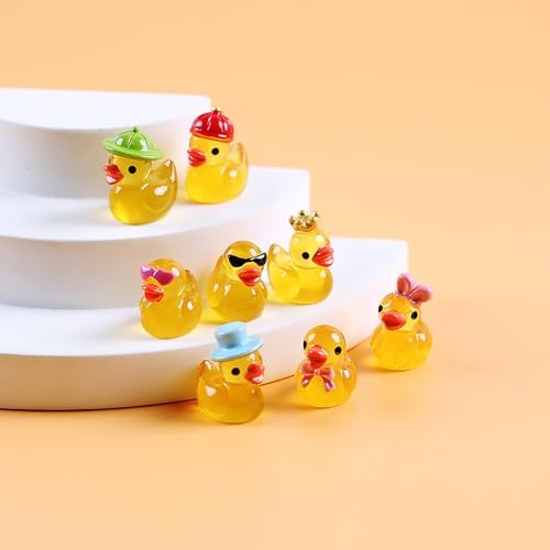 8pcs Luminous Resin Mini Yellow Duckling Glow-in-The-Dark Ducks Figurines for DIY Aquarium Garden Decor