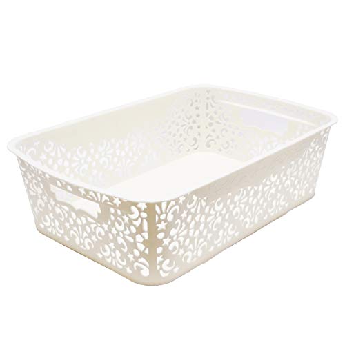 Image of Cutting Edge Essentials Plastic Storage Baskets /Shelf /Turkish Rack without Lid - Set of 2 for Fruit Vegetable Bathroom Stationary Home Basket with Handle (Cream, Medium)
