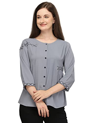 Image of PRETTIFY Women's Regular Fit Embroidered Casual 3 /4 Sleeve Western Top
