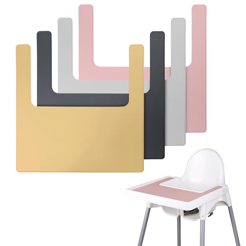 Image of High Chair Placemat, Long Lasting High Chair Placemat Silicone, 4-Piece Set, Can Be Used Interchangeably, Suitable for IKEA Antilop Highchai, for Toddlers and Babies (Pink,Khaki,Grey,Light Gray)