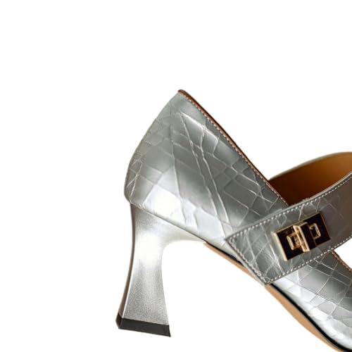 TinaCus Women's Genuine Leather Pointed Toe Crackled Printing Handmade Mary Jane Pumps4