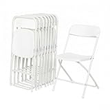 EGGREE Lot de 8 Chaises Pliantes Blanches, Chaise d'Appoint Intérieur et Extérieur Capacité 150 KG, sans Installation et Gain de Place pour Réception, Fête, Jardin, Bureau, Acier et Plastique