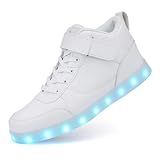 GUANGJUFA LED Shoes Light Up Shoes USB Rechargeable Light Up Sneakers Dancing Shoes for Women Men GJFA168-White High Top-38