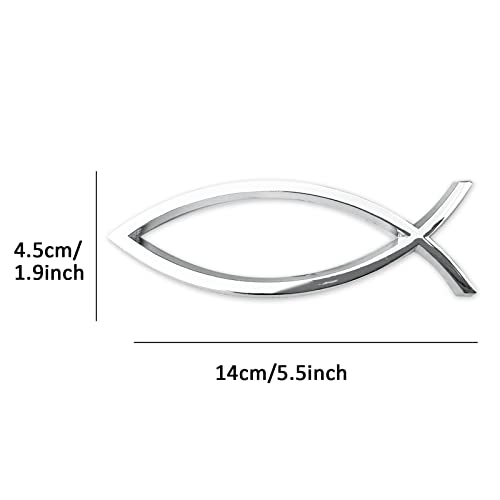 Image of Jesus Fish Christian Car Decals Christian Fish Car Emblem Jesus Fish Car Stickers Plastic Chrome Sliver Symbol Fish Emblem for Car Truck Badge Bumper Stickers (Simple)