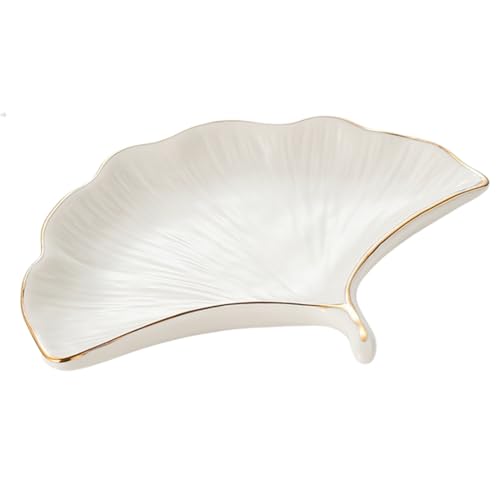 DIFLAX Bandeja Joyas de Cerámica, Bandeja para Joyas con Forma de Pluma, Cuenco Decorativo Llaves, Vaciabolsillos Recibidor, Plato Decorativo para Anillos, Collares, Pulseras (Blanco)