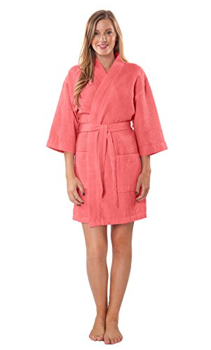 Image of Turquaz Lightweight Short Robes For Women Waffle Kimono Bathrobe - Soft, Fast-Drying, Long-Lasting Cotton Blend