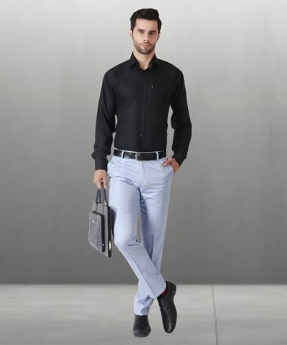 Image of MALENO Men's Slub Effect Solid Trouser | Classic Slim Fit Formal Trousers for Men | Slim Fit Trousers for Men