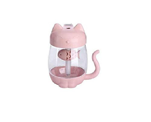 QAWACHH 3 in 1 Multi Function pet Design Mist ultrasonic Mini USB air humidifier with led Light with Mini Fan (Pink-image-21