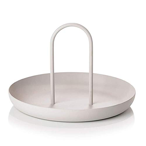 Rond Plateau, Bijouterie Plateau, Bijouterie Plateau de Rangement Décorative Rond Métal Plateau Service avec Poignée - Blanc, free size