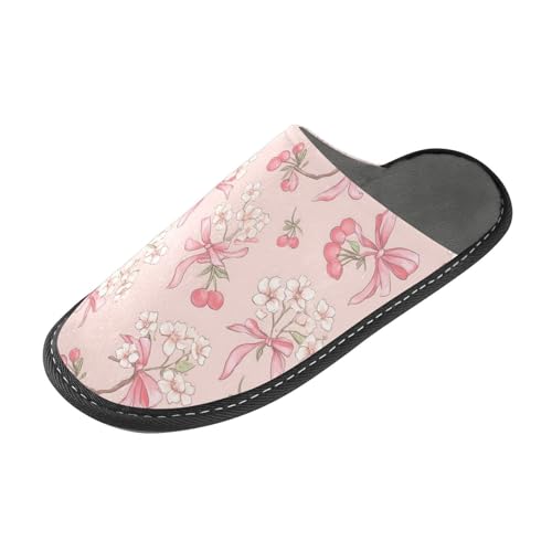 Slippers for Women Pink Flower Berry Bow Pattern Soft Winter Warm Shoes Indoor Outdoor Non-Slip House Travel Slippers2