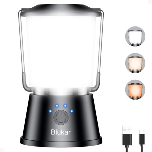 Blukar LED Campinglampe Tragbar 2000L Superhell Camping Laterne Aufladbar Zeltlampe mit Haken Stufenlos Dimmbar & 5 Leuchtmodi 8+ Std. Dauer Notfallleuchte für Camp Stromausfall-Schwarz
