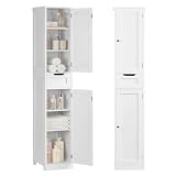 Iwell Tall Bathroom Cabinet, Slim Narrow Bathroom Storage Cabinet with Adjustable Shelves, Storage Cabinets with 1 Drawer, for Bathroom, Living Room, Entryway, Kitchen, White