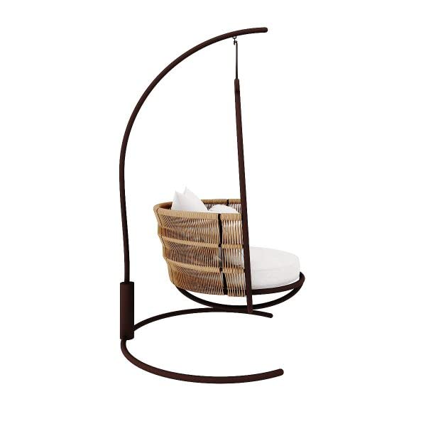 Image of Rope Outdoor 1 Seater Swing Chair with Seat Cushion for Garden Patio Balcony Dining Living Room Framed by Powder Coated Iron
