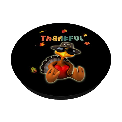 Lovely Turkey Pilgrim Hat Sunglasses Heart Foliage THANKFUL PopSockets Swappable PopGrip, Black - Image 2