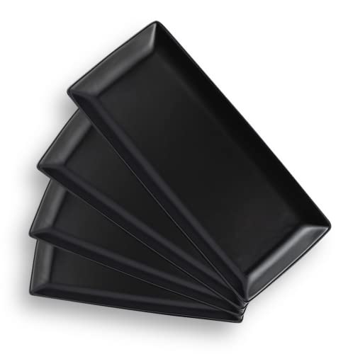 black serving dishes - Gomakren Serving Platter Porcelain Large Serving Tray for Entertaining, Sushi/Salad Plates Serving Dinnerware Set of 4 - 14 Inches - Black