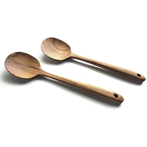 FAAY 2 Teak Serving Spoons, 9.5 Inches Wooden Spoon, Small Cooking Spoon, Salad Servers, Handcrafted from High Moist Resistance Teak, 100% Healthy Utensils Cover