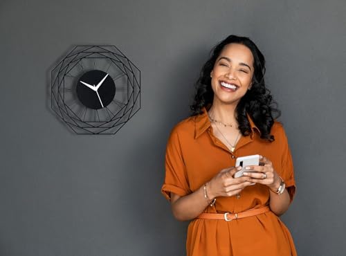 Image of Wall Clock Stylish Metal Analog Wall Clock for Living Room, Bedroom, Office, Kitchen, Home and Hall | Antique Fancy Big Size Modern Wall Watch (Black(DA-82), 50 CM)