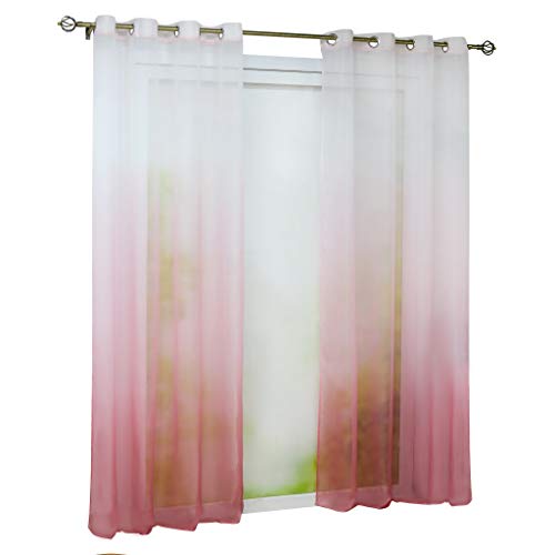 Joyswahl 1 PC Babette Rideau Voilage avec Oeillets Dégradé de Couleur Semi-Transparent Décor d’Intérieur Rose LxH 140x175cm