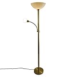 Material: Metall Messing, Glas, Die Glasschirme (Fluter und Leseleuchte) können im Farbton unterschiedlich sein. Höhe 180cm, Durchmesser Schirm Fluter 34cm, Höhe ca. 12cm, Durchmesser Schirm Leseleuchte 10cm, Durchmesser Fuß 28cm.