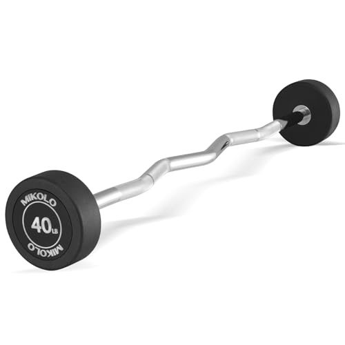 Mikolo Fixed Barbell Pre-Loaded Weight EZ Curl Bar PVC Barbell Weight Set for Strength Training and Weightlifting (40LB)