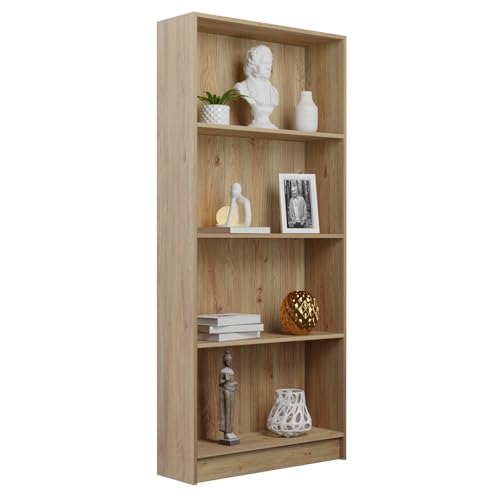 amuéblate online - Estantería Salón 4 Baldas Modelo Alaska, Libreria, Color Roble Miel, 80 cm (Ancho) x 180 cm (Altura) x 25 cm (Fondo)