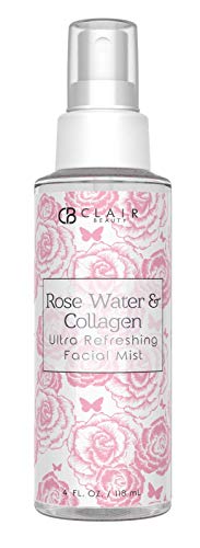 CLAIR BEAUTY Rosewater & Collagen Ultra Refreshing Facial Mist - W/ Witch Hazel, 24K Gold & Collagen | Firming | Moisturizing | Revitalizing - 118mL