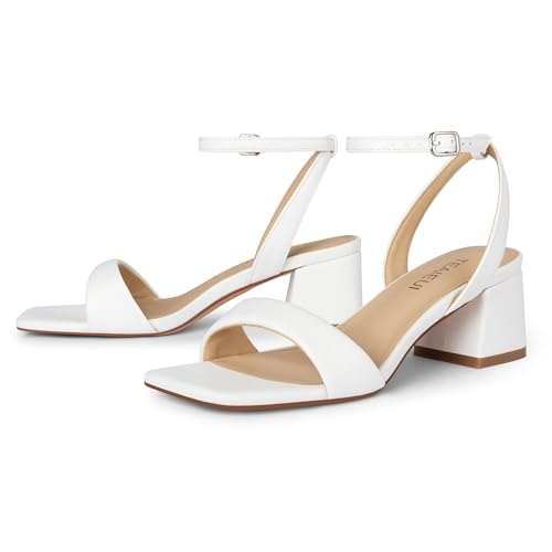 Image of TEAIEUI Block Heels for Women, Square Open Toe Heeled Sandals, Chunky Ankle Strap Shoes for Dress, Party, Prom, Low Heel 2 inch
