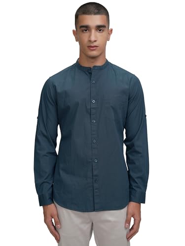 Image of Highlander Men's Slim Fit Casual Shirts | Solid | Long Sleeves | Mandarin Collar | Casual Shirts for Men