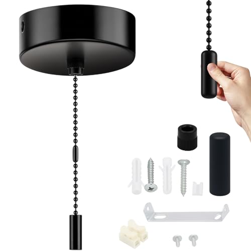 Pull Cord Light Switch Bathroom Black Ceiling Mounted Switch Easy to Install for Bathroom Bedroom Kitchen Living Room Corridor 8 * 3 Cm