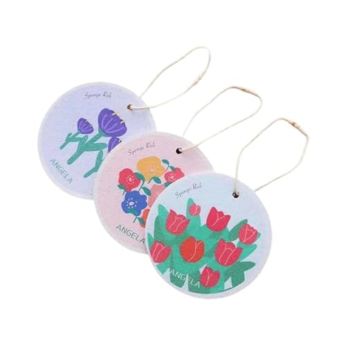 CJTWNBIO 3 esponjas mágicas de Limpieza con Dibujos Flores, Pulpa Madera comprimida, estropajos for Fregar, antiadherentes, for Cocina, lavavajillas y Aceite