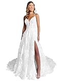 zsweof Lace Wedding Dress A Line Bridal Dresses V Neck Wedding Gown with Train White Plus Size 22