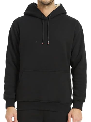 Men's Sherpa Hoodie Big and Tall Men Fleece Pullover Hoodie Thick HoodiesHeavyweight Winter Hooded Sweatshirt with Kangaroo Pocket Black
