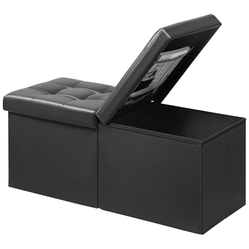 AmasSmile Footrest Ottoman Bench with Storage,34Inch Black Leather Footstool, Coffee Table, Padded...