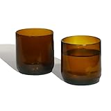 Mosa Wine Bottle Drinking Glasses (230ml, 7.7oz, Set of 2) β Upcycled Stemless Glassware for Wine, Cocktails & Everyday Use | Eco-Friendly Sustainable Drinking Glasses (Amber)