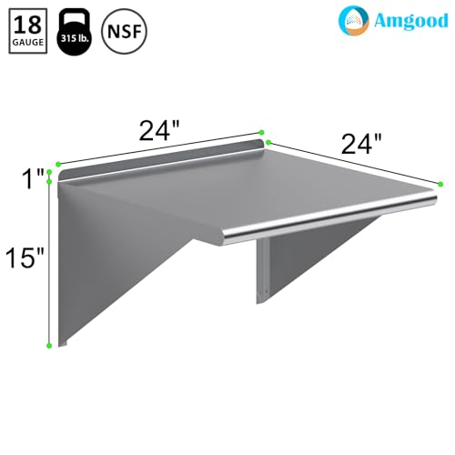 Image of AmGood 24 in. x 24 in. Stainless Steel Wall Shelf | NSF | Metal Shelving | Garage, Laundry, Storage, Utility Room | Restaurant, Commercial Kitchen