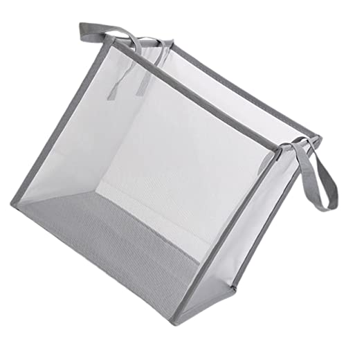 GRIRIW Folding Laundry Hamper Mesh Basket Handle Breathable Design for Easy Storage of Dirty Clothes for Home Apartment Room Grey Color