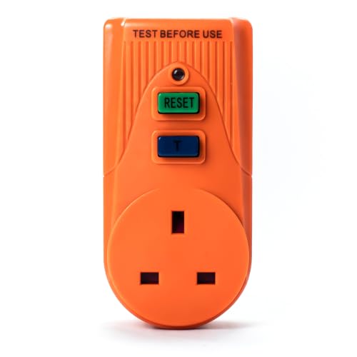 STATUS Orange Circuit Breaker | 13A UK Plug RCD Socket Adapter | SRCDORX3
