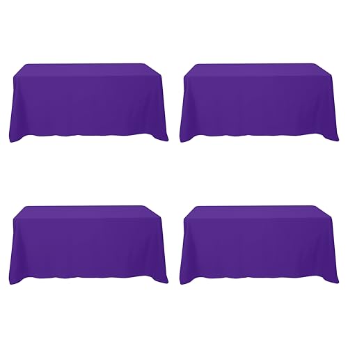 Image of BRILLMAX 4 Pack Purple Tablecloths 90 x 132 Inch for 6ft Rectangle Tables - 150 GSM Polyester Fabric, Floor Length Drop, Water, Stain & Wrinkle Resistant Cloth Cover for Wedding Reception Banquet