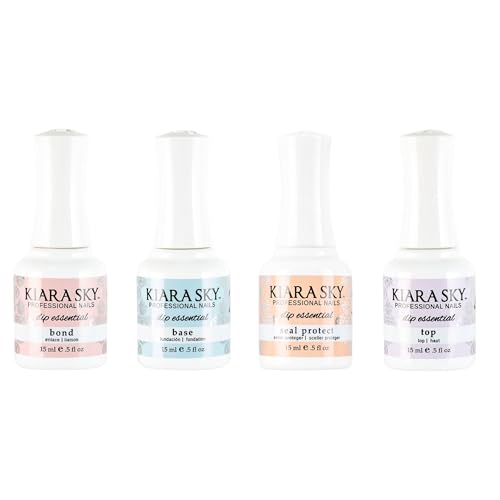 Kiara Sky Dip Manicure Liquid Essentials Bundle Steps 1-4 (BOND, BASE, SEAL PROTECT, TOP COAT)