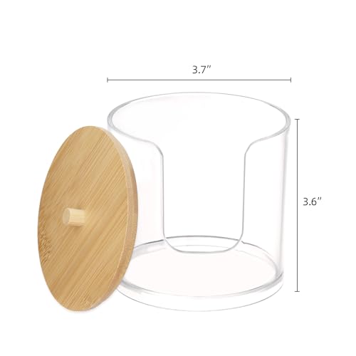 Image of Tbestmax Plastic Cotton Round Holder and Dispenser, Clear Bathroom Organizer Storage for Cotton Pads - Bamboo Lids