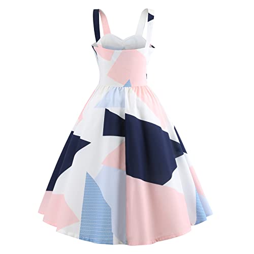 Image of Women Vintage Spaghetti Strap Cami 1950s Polka Dot Rockabilly Swing Dress Casual Boho Floral Print Cocktail Tea Party Dress