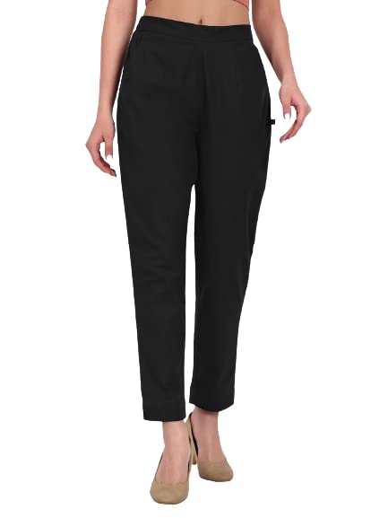 Highlander Womenâ€™s Straight Fit Pants with Half Elastic Waistband and 2 Side Pockets || Comfortable Office, Casual Trousers for Women in neutral